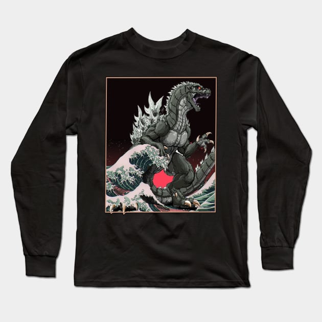 Gojira In Japan Wave Long Sleeve T-Shirt by kusuyma